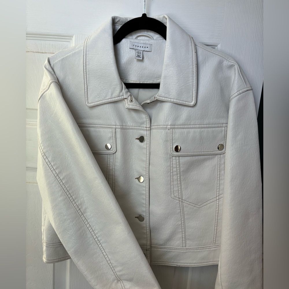 Top Shop White faux leather jacket size Large